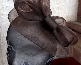 brown crin fascinator wedding hat on headband ( can change into clips or comb)