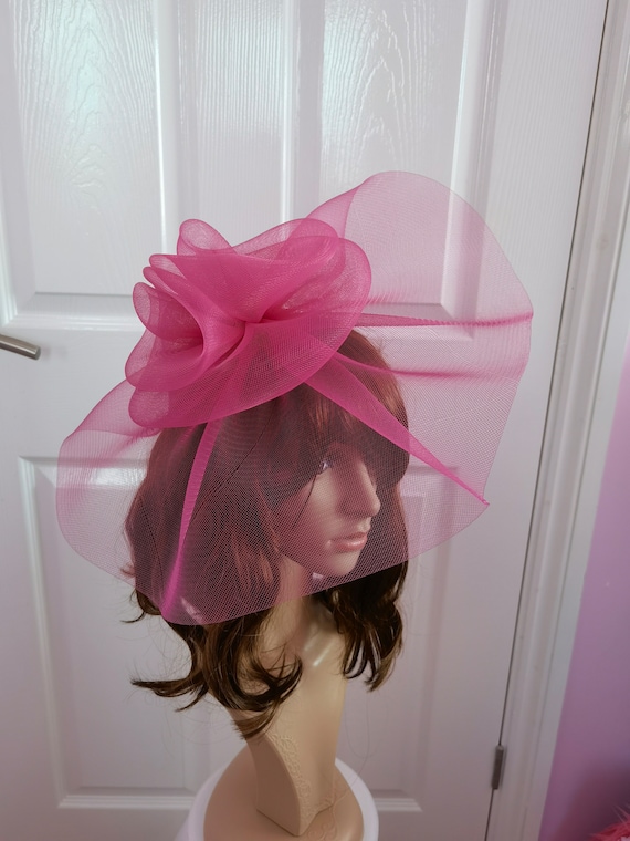 AZUKDesigns Dark Pink Crin Fascinator Wedding Hat on Headband ( Can Change Into Clips or Comb)