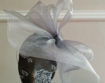 grey crin fascinator wedding hat on headband ( can change into clips or comb)