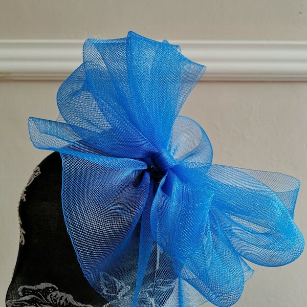 Blue crin fascinator wedding hat on headband ( can change into clips or comb)