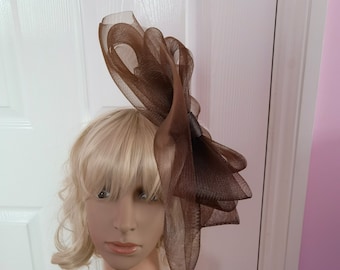 brown crin fascinator wedding hat on headband ( can change into clips or comb)