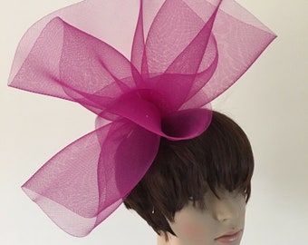 purple pink crin fascinator wedding hat on headband ( can change into clips or comb)