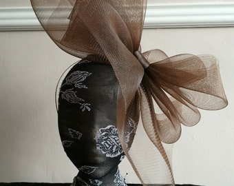 brown crin fascinator wedding hat on headband ( can change into clips or comb)