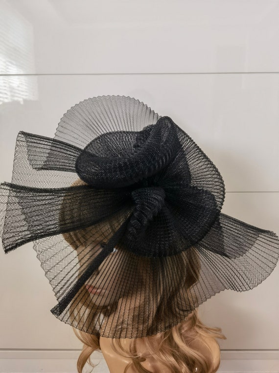Black Crin Fascinator Wedding Hat on Headband Can Change Into