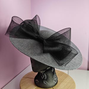 grey black large big hatinator fascinator millinery wedding hat on headband ascot Kentucky derby race party cosplay handmade