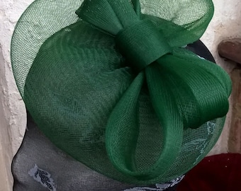 Green crin fascinator wedding hat on headband ( can change into clips or comb)