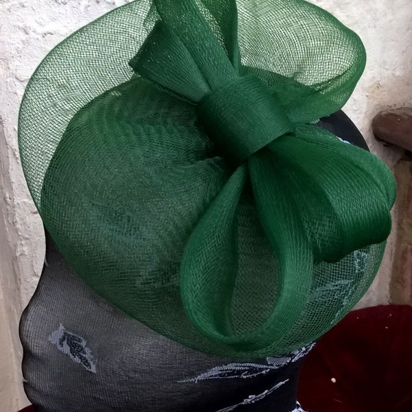 Green crin fascinator wedding hat on headband ( can change into clips or comb)