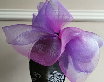 purple crin fascinator wedding hat on headband ( can change into clips or comb)