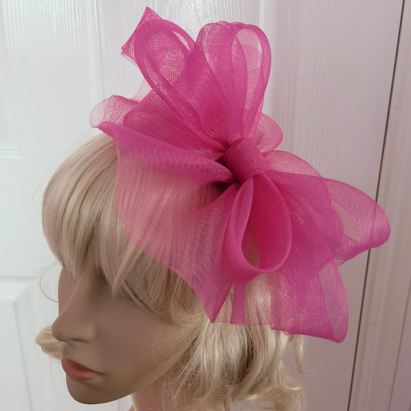 dark pink crin fascinator wedding hat on headband ( can change into clips or comb)