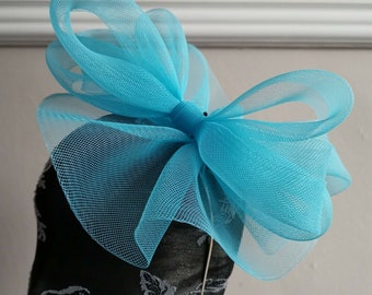 Blue crin fascinator wedding hat on headband ( can change into clips or comb)