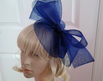 Navy blue crin fascinator wedding hat on headband ( can change into clips or comb)