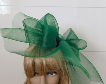 Green crin fascinator wedding hat on headband ( can change into clips or comb)