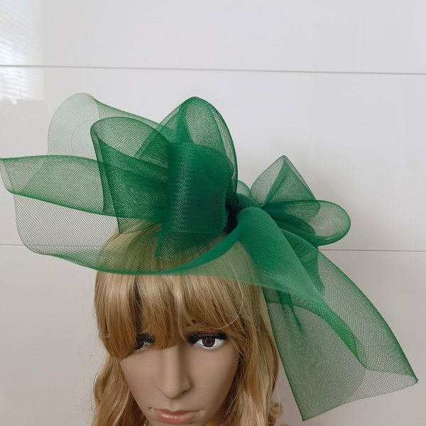 Green crin fascinator wedding hat on headband ( can change into clips or comb)