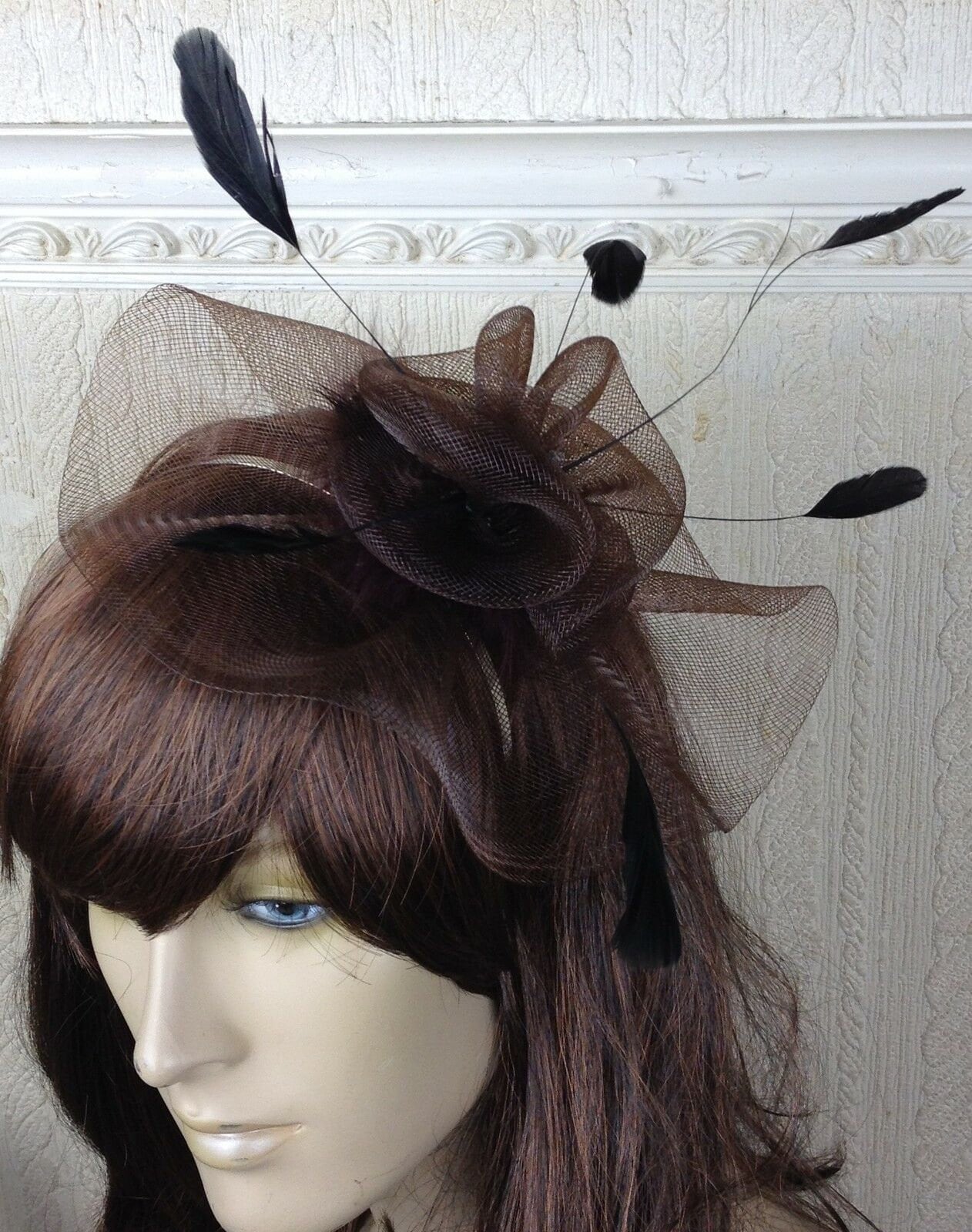 Brown Crin Fascinator Wedding Hat on 
