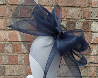 dark navy handmade crinoline fascinator wedding hat on headband ( can change into clips or comb)
