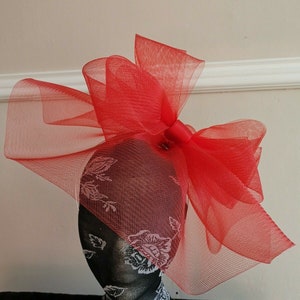 red crin fascinator wedding hat on headband ( can change into clips or comb)
