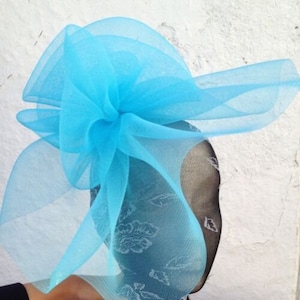 Blue crin fascinator wedding hat on headband ( can change into clips or comb)