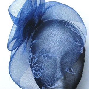 Navy blue crin fascinator wedding hat on headband ( can change into clips or comb)