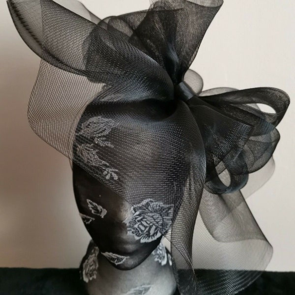 Black crin fascinator wedding hat on headband ( can change into clips or comb)