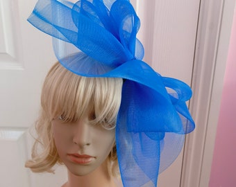 Blue crin fascinator wedding hat on headband ( can change into clips or comb)