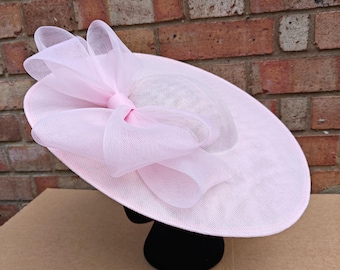 baby pink large big hatinator fascinator millinery wedding hat on headband ascot Kentucky derby race party cosplay handmade