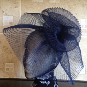 Navy blue crin fascinator wedding hat on headband ( can change into clips or comb)