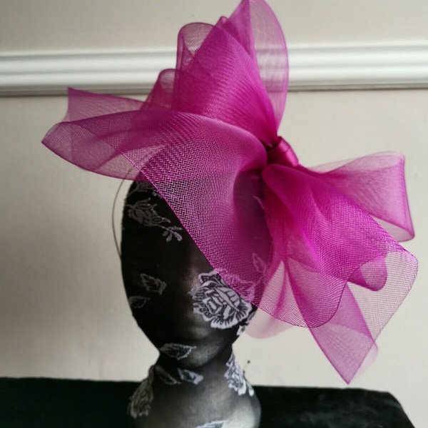 chapeau de mariage fascinateur crin rose violet sur bandeau (peut se changer en clips ou peigne)