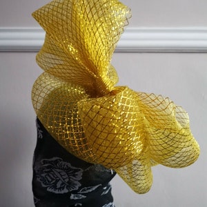 gold crin fascinator wedding hat on headband ( can change into clips or comb)