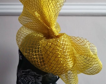 gold crin fascinator wedding hat on headband ( can change into clips or comb)