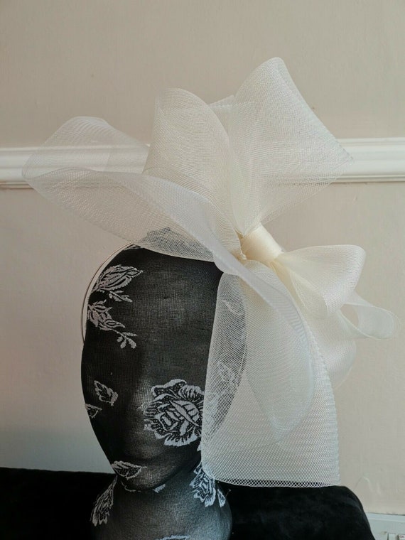 ivory cream crin fascinator wedding hat on headband ( can change into clips or comb)