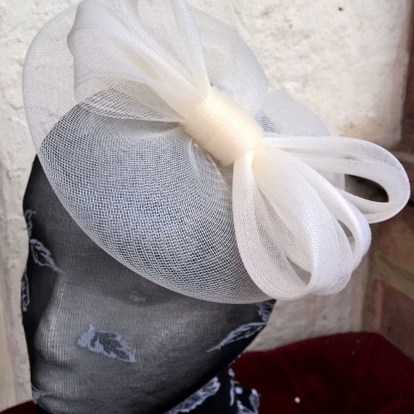 ivory cream crin fascinator wedding hat on headband ( can change into clips or comb)