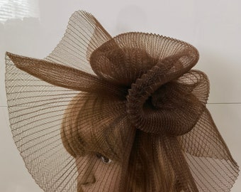 brown crin fascinator wedding hat on headband ( can change into clips or comb)