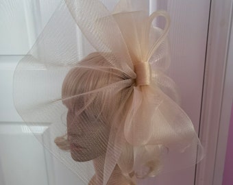 ivory cream crin fascinator wedding hat on headband ( can change into clips or comb)