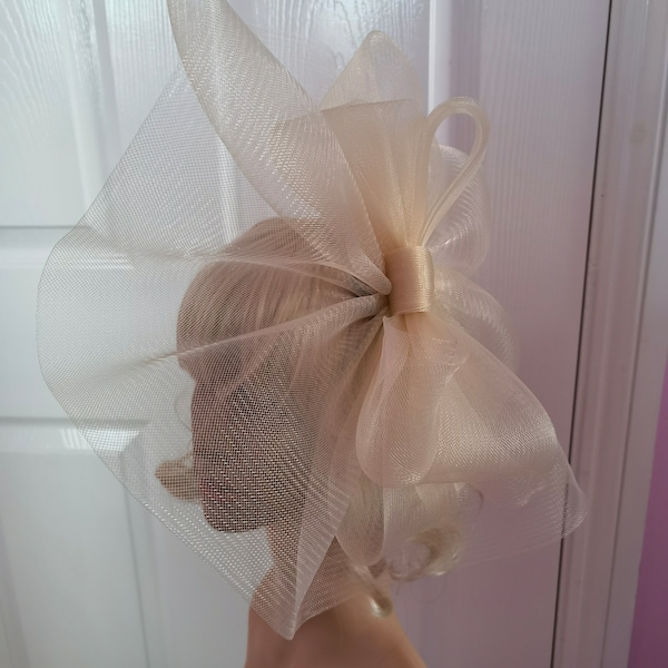 ivory cream crin fascinator wedding hat on headband ( can change into clips or comb)