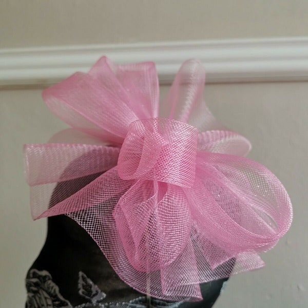 bubble gum pink crin fascinator wedding hat on headband ( can change into clips or comb)