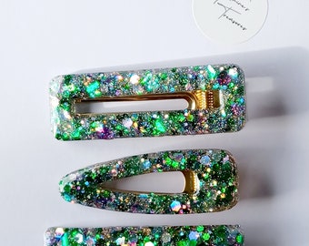 Resin Glitter Hair Clip, Glitter Accessories, Handmade Barrette, shiny fashion add on.