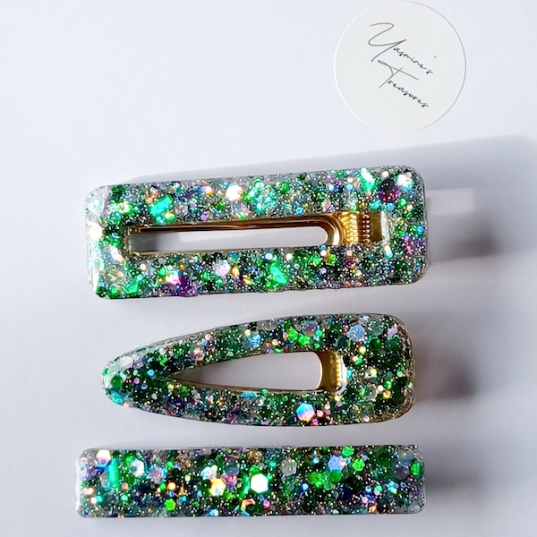 Resin Glitter Hair Clip, Glitter Accessories, Handmade Barrette, shiny fashion add on.