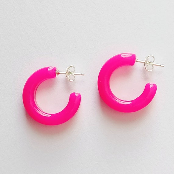 Small Neon Pink Creole Hoop Earrings Etsy