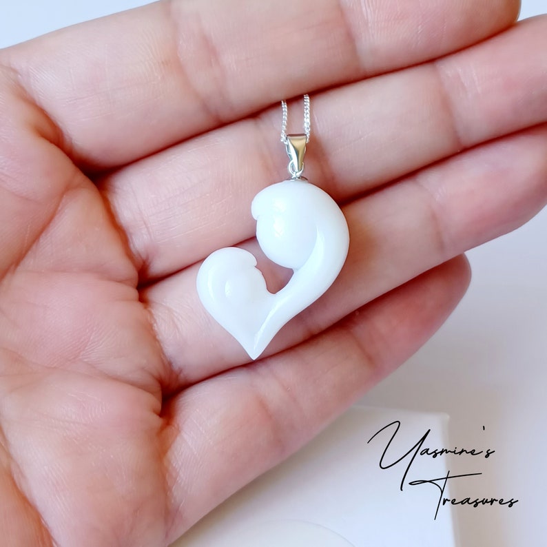 Handmade mother and daughter pendant with sterling silver chain image 1