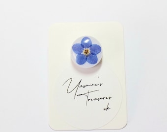 Handmade Forget me not pin. Real pressed flowers.