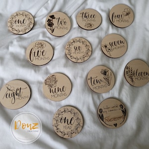Marqueurs floraux du mois pour bébé | Cartes bébé étape importante | Blocs bébé jalon | Marqueurs pour bois et acrylique | Baby Shower | Accessoire photo