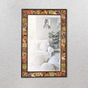 Gustav Klimt  Wall Mirror, Natural Stone Mirror, Wooden Framed Mosaic Mirror, Boho, Vintage Hang Wall Decor, Gustav Klimt Art Mirror Gift