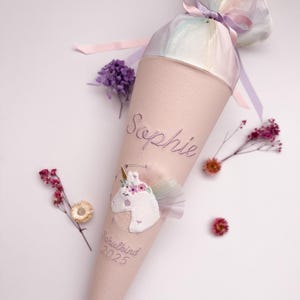 Schultüte Regenbogen Einhorn in rosa und Tüll in 70cm und 35cm Größe