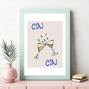 Cheerful Celebration with CIN - Cartoon Champagne Glasses Clinking for Festive Wall Art - Digital Printable Instant Download