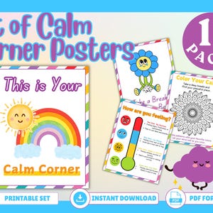 Printable Calm Corner Posters – Mindfulness Emotional Regulation Tools for Kids – Instant Download - Calming Corner Posters Printable
