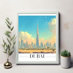 Vibrant Dubai Skyline Art - Burj Khalifa and Modern Architecture - DUBAI Wall Art - Printable Digital Illustration
