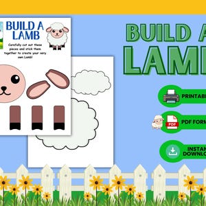 Build A Lamb Printable Craft - Cut & Paste Activity, Kids Spring Craft, Farm Animal, Instant Download PDF, Easter Lamb