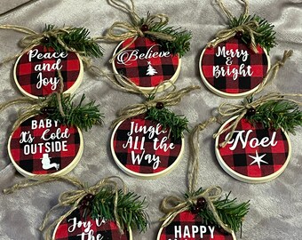 Buffalo Plaid embroidery hoop Christmas ornaments