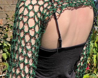 Cubrehombros gótico negro y verde hecho a mano / chal de crochet