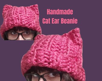Gorro de crochet con orejas de gato hecho a mano (ooak)